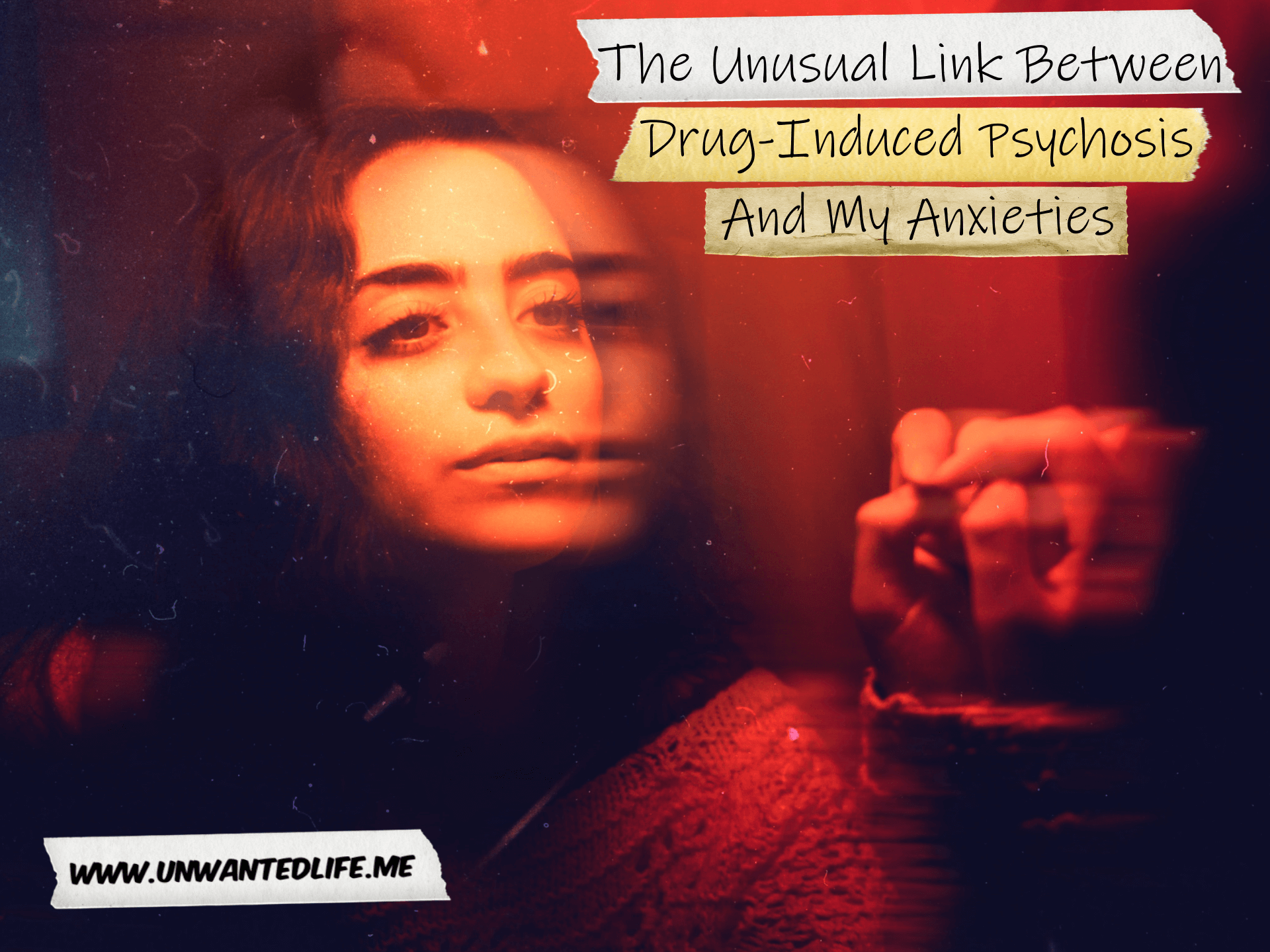A distorted picture of a woman looking into a mirror to represent psychosis with the title of the article - The Unusual Link Between Drug-Induced Psychosis And My Anxieties - in the top right corner