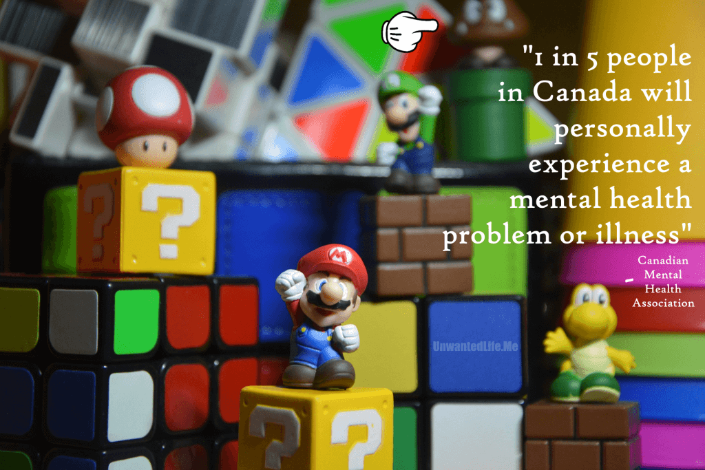 An image of Mario figures that represent the 1 in 5 Canadian statistic