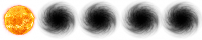 A image of one sun and four black holes to indicate a one out of five review mark