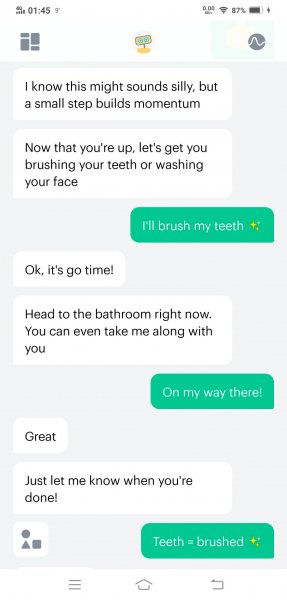 A screenshot of my Woebot app chat dialogue to represent the topic of the article - Woebot: How Good Is Their Wellness App? | A Review
