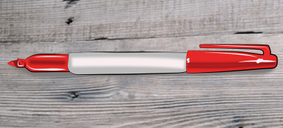 A picture of a red Sharpe pen on a wooden table top to represent one of the 12 Self-Harm Substitutes Inspired By The Harm Minimisation Theory