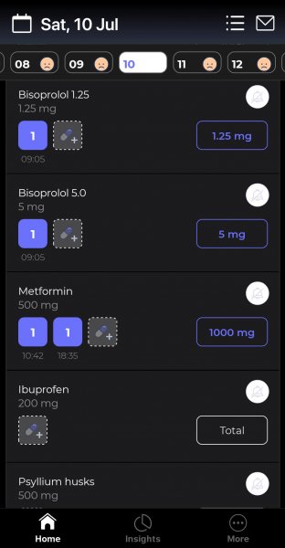 Screenshot of my medications on Bearable