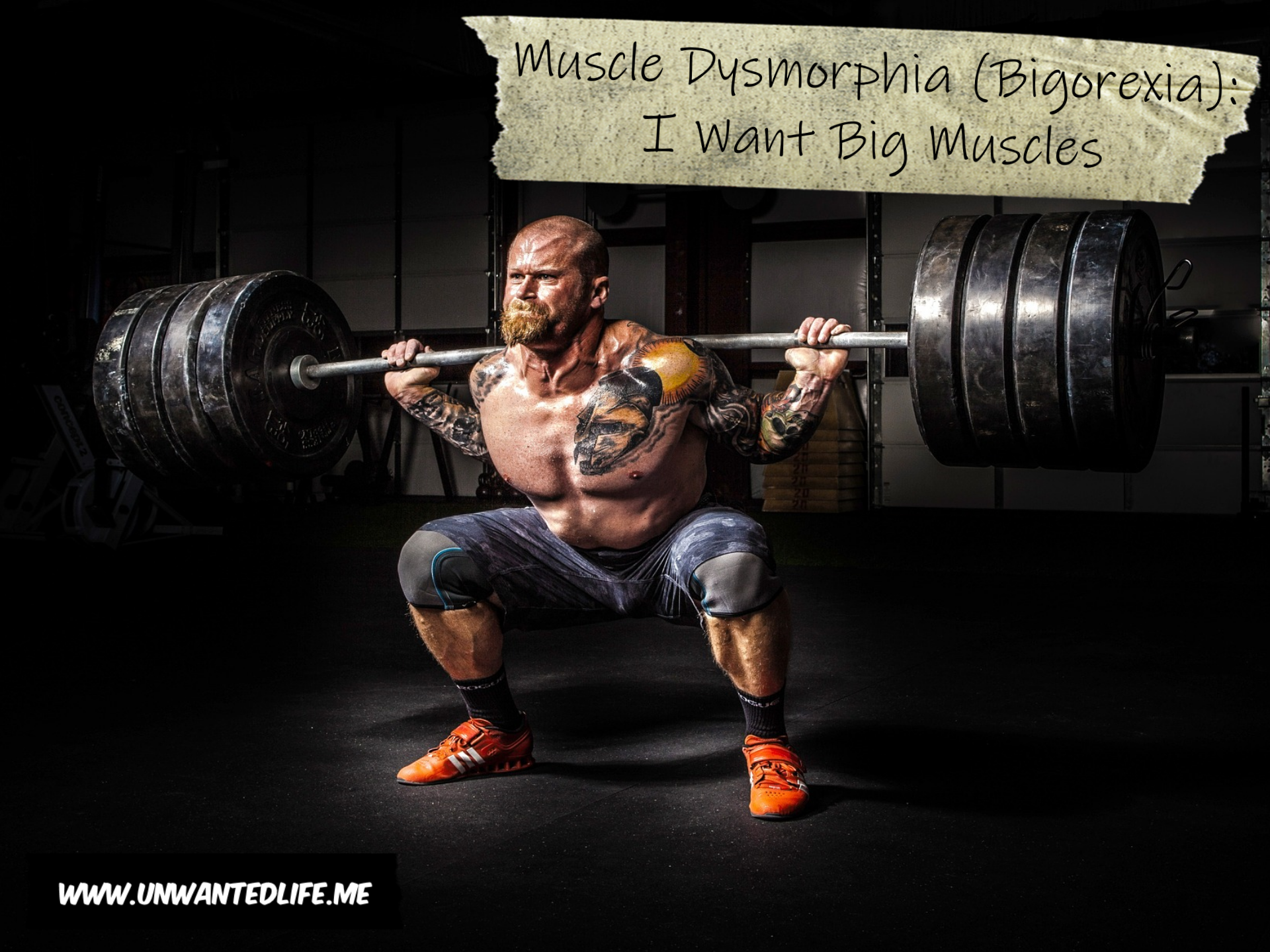 A photo of a white male weight lifter doing a barbell squat to represent the topic at the article - Muscle Dysmorphia (Bigorexia) I Want Big Muscles