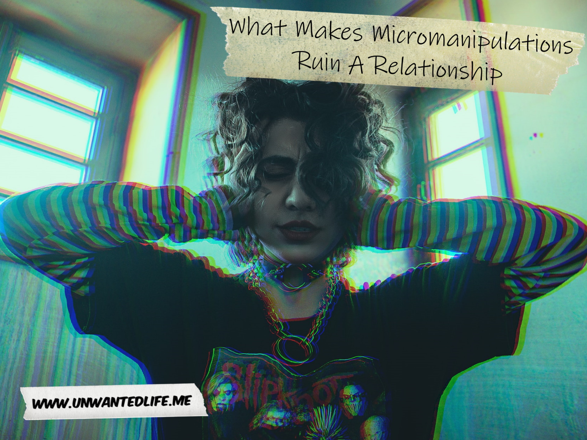 A photo of a female metalhead wearing a Slipknot T-shirt with her hands over her ears to represent the topic of the article - What Makes Micromanipulations Ruin A Relationship