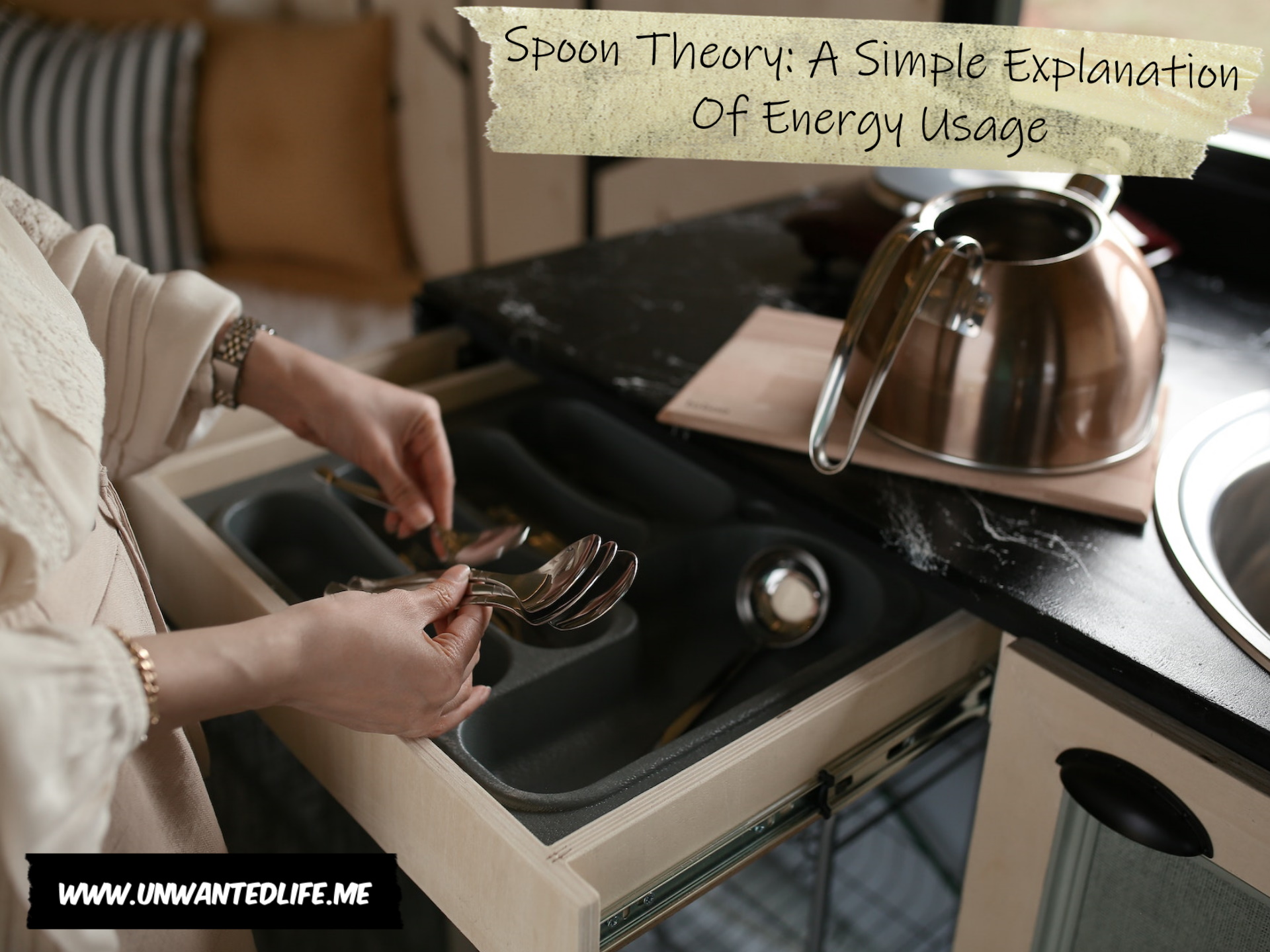 A photo of a woman putting her spoons into a drawer to represent the topic of the article - Spoon Theory: A Simple Explanation Of Energy Usage