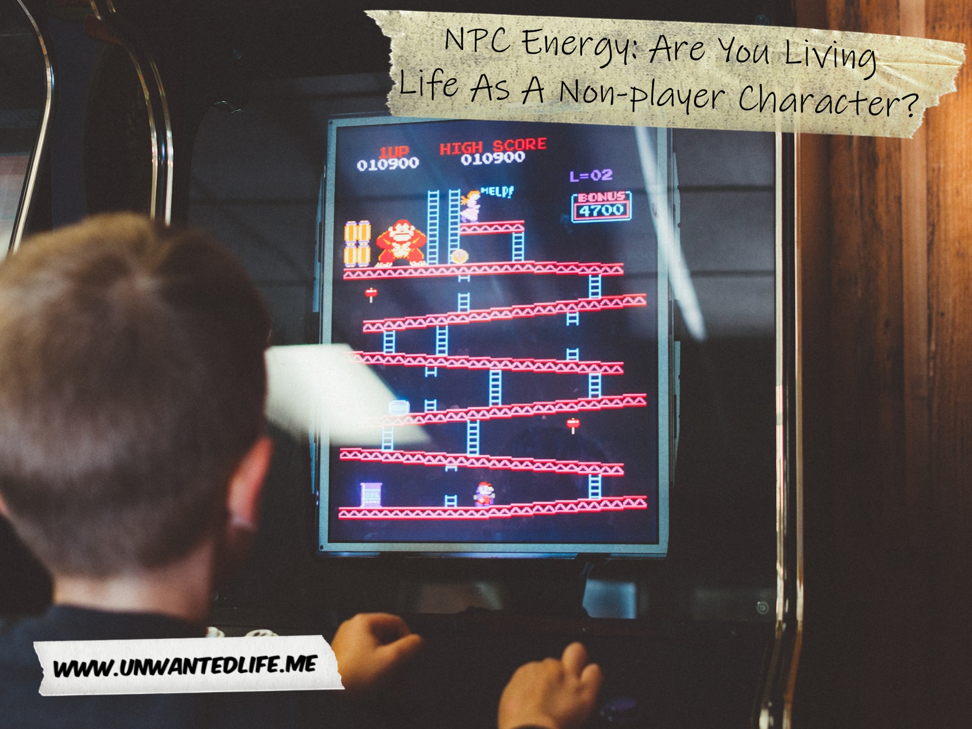 A photo of a young boy playing Donkey Kong on an arcade machine to represent the topic of the article - NPC Energy: Are You Living Life As A Non-player Character?
