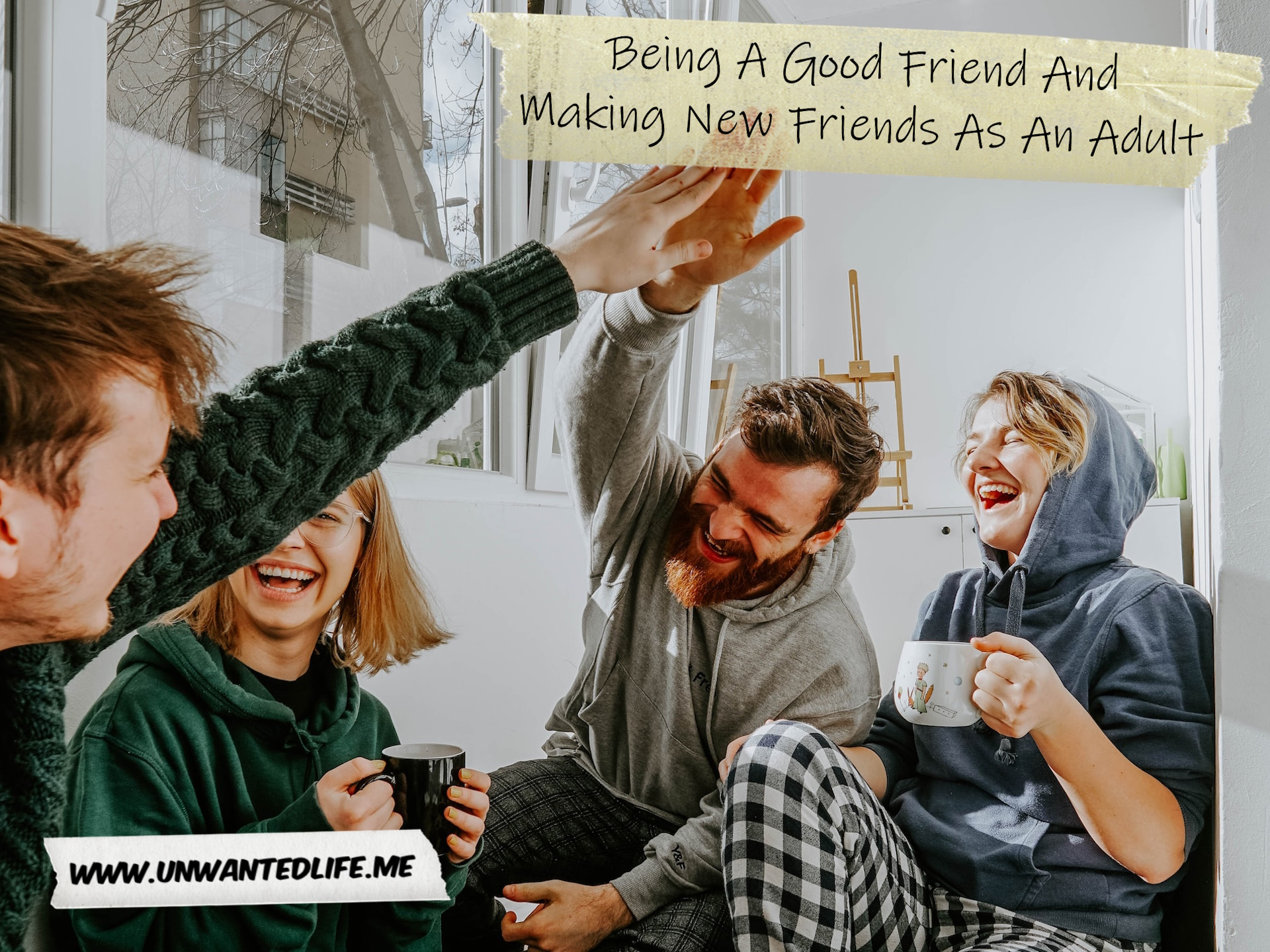 A group of White friends laughing and chat together in PJs to represent the topic of the article - Being A Good Friend And Making New Friends As An Adult