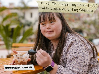 A photo of a woman with Down's syndrome eating a snack outside to represent the topic of the article - CBT-E: The Surprising Benefits Of Maintaining An Eating Schedule