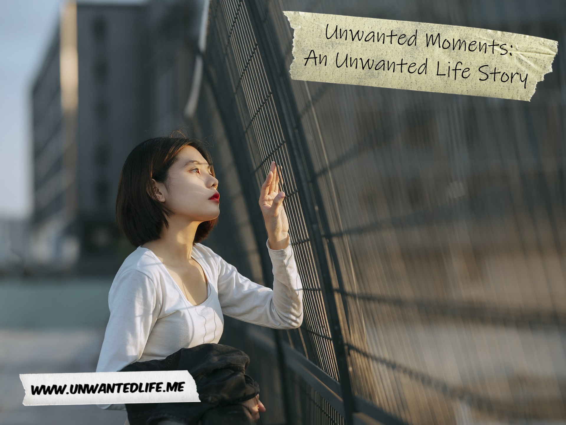 A photo of a lone East Asian woman looking through a chain-link fence to represent the topic of the article - Unwanted Moments: An Unwanted Life Story
