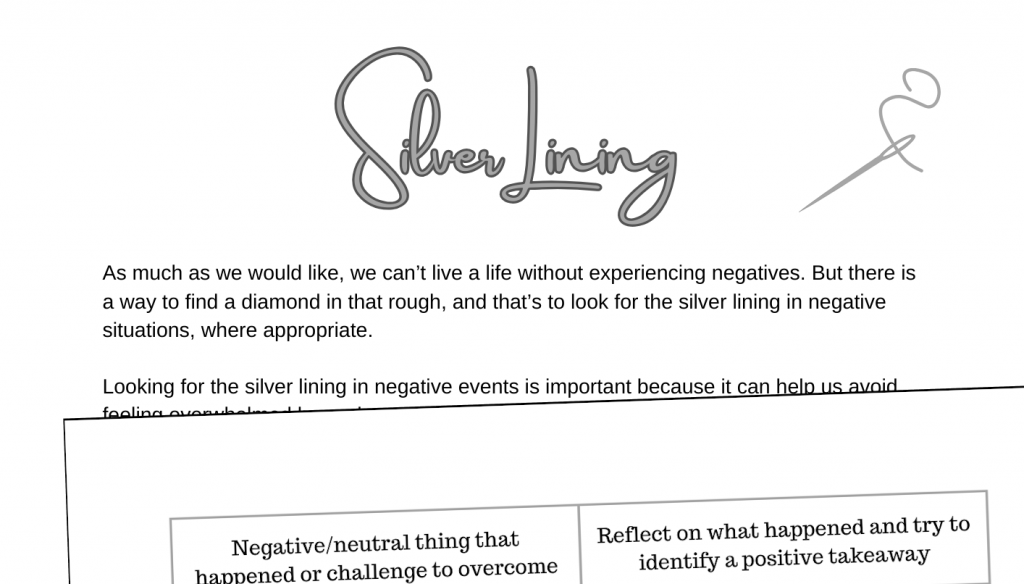 An image snippet of my silver lining worksheet