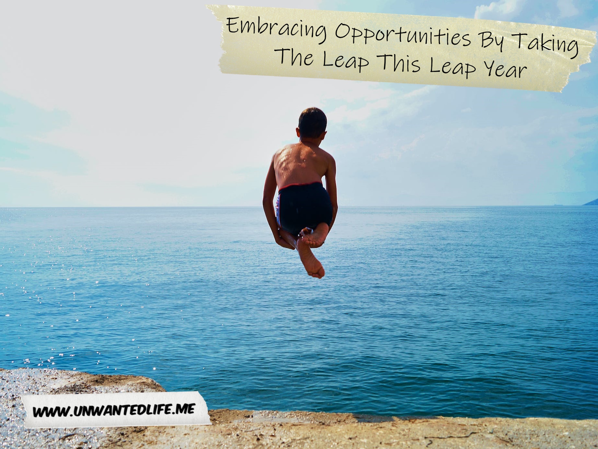 A photo of a young boy of colour jumping off a cliff into the sea to represent the topic of the article - Embracing Opportunities By Taking The Leap This Leap Year