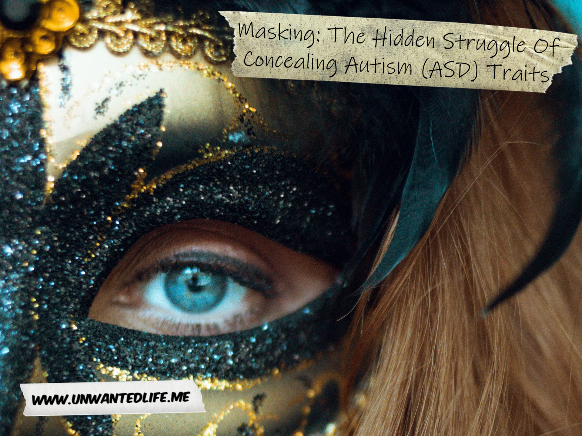 A photo of a White woman wearing an elaborate mask to represent the topic of the article - Masking: The Hidden Struggle Of Concealing Autism (ASD) Traits