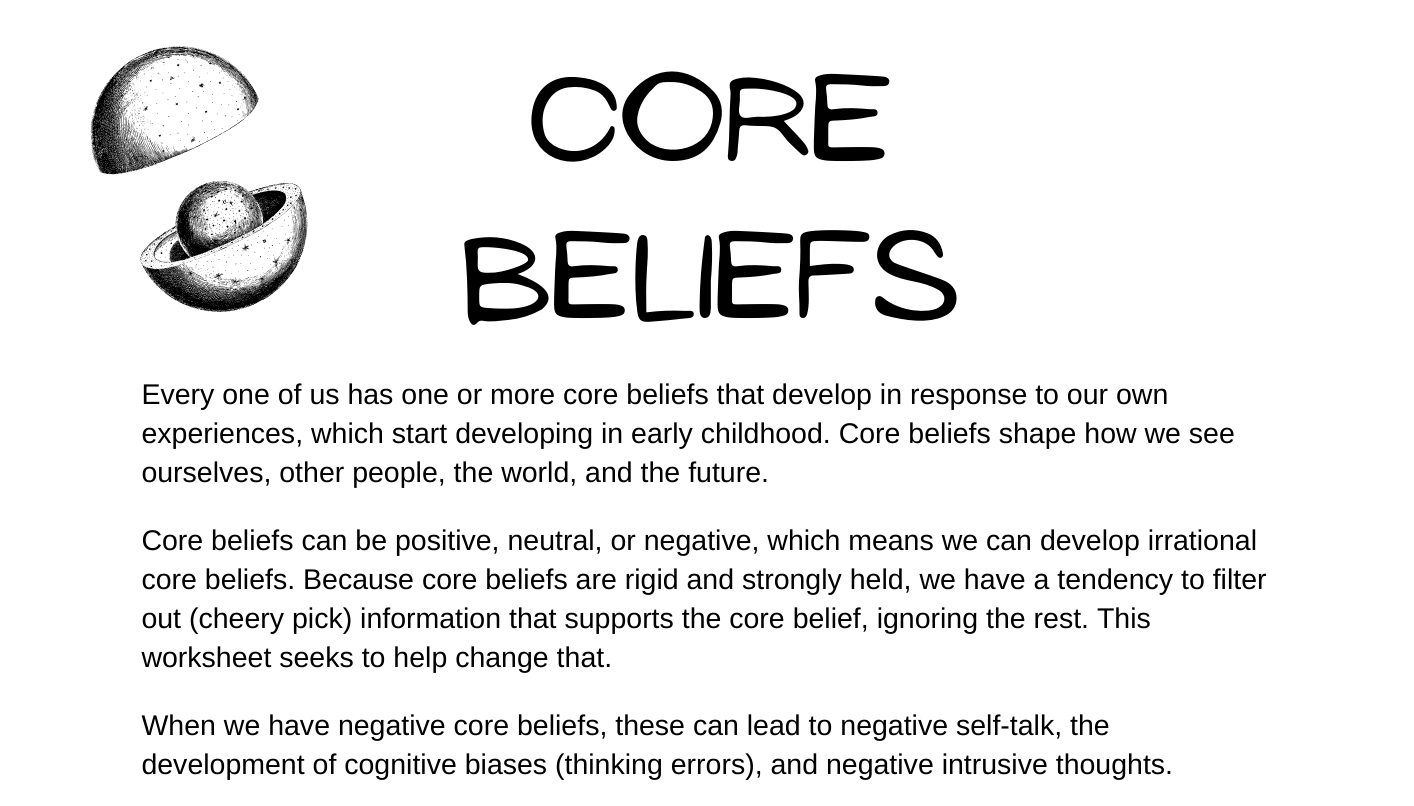 Snippet of the front cover to my core beliefs workbook