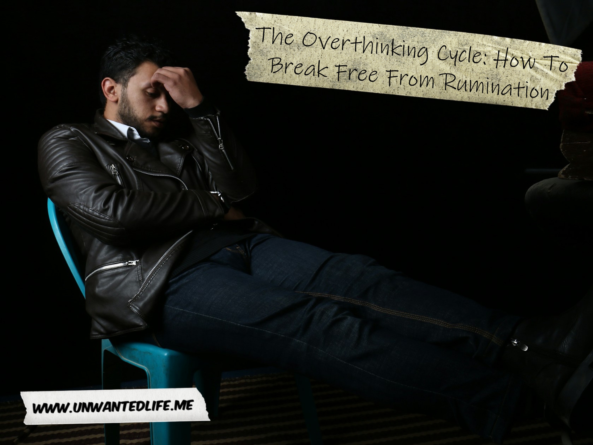 A photo of a man sitting in the dark on a lawn chair deep in thought to represent the topic of the article - The Overthinking Cycle: How To Break Free From Rumination