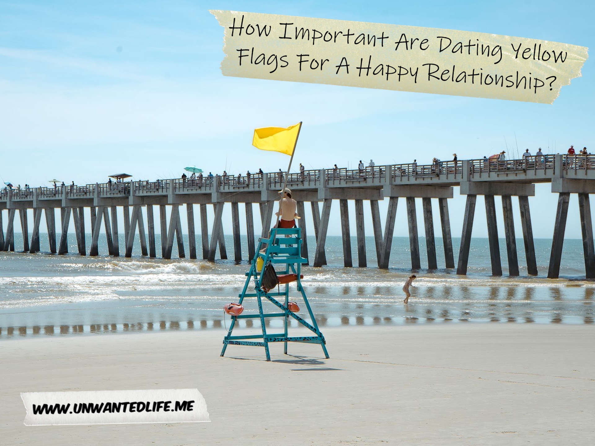 A photo of a lifeguard at their lifeguard station flying a yellow flag to represent the topic of the article - How Important Are Dating Yellow Flags For A Happy Relationship?
